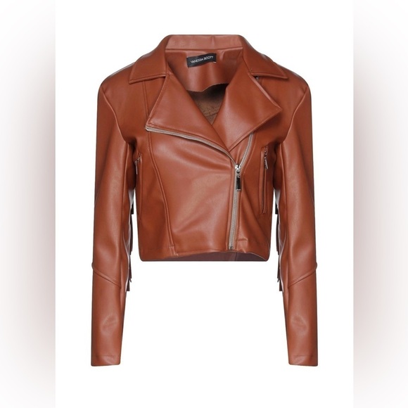 VANESSA SCOTT FAUX LEATHER TASSLE CROPPED JACKET Size: L  Rust - Picture 1 of 4